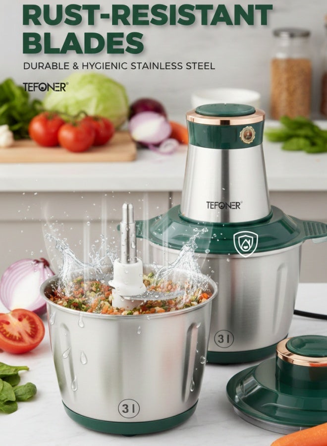 تيفونر مفرمة لحم وقطاعة خضار كهربائيه قوية بأربع شفرات. فرامة كهربائية بقوة 1000 واط. مفرمه لحم كهربائية بشفرات من الاستانل ستيل القوي المقاوم لصداء. فرامة لحم بسعة 3  لتر. فرامة خضار سهلة التنظيف. - Image 4